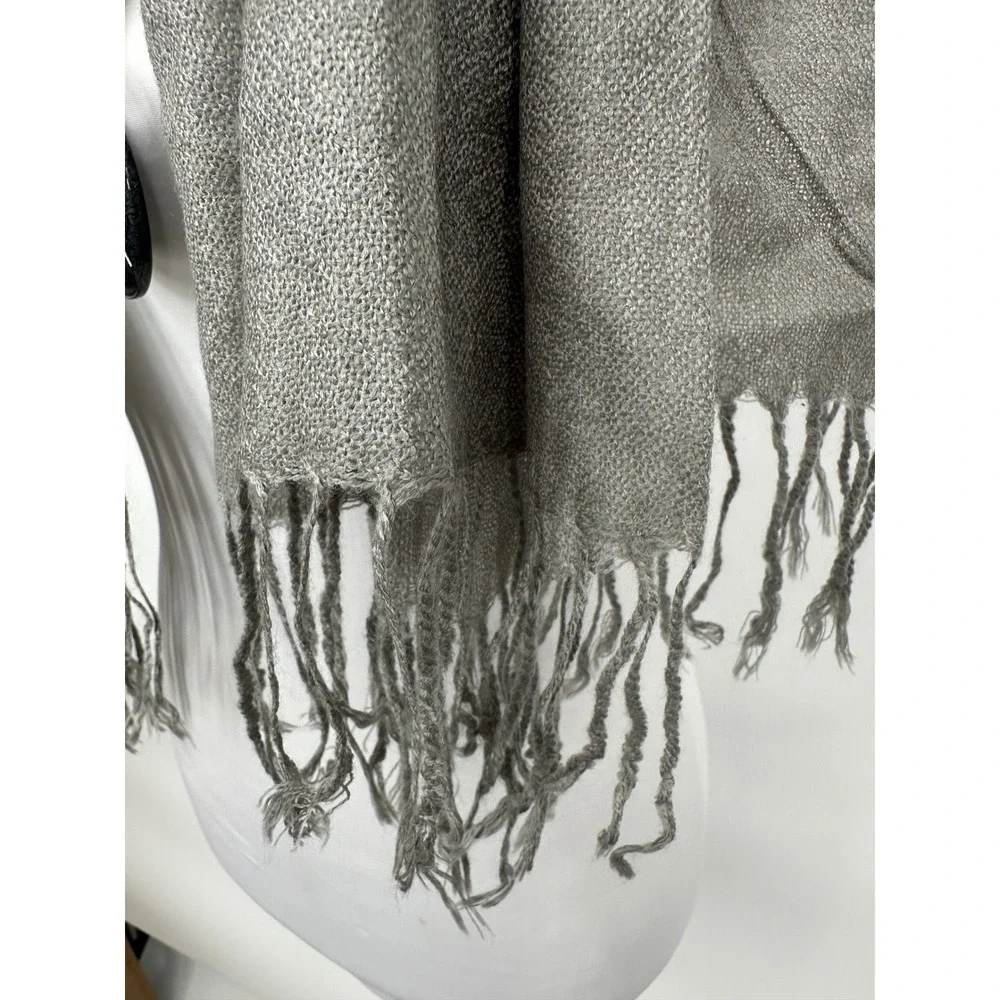 Pashimina Scarf Women OS Gray Beaded Pendant Fringe Shawl Wrap Boho Chic 29x68